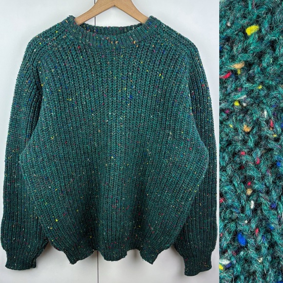 GAP Other - Gap Vintage 100% Wool Emerald Green Rainbow Speckle Confetti Chunky Knit Sweater